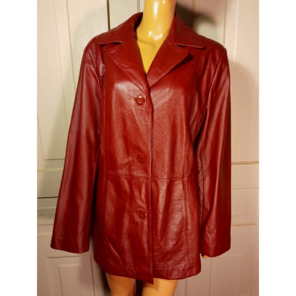 NY&CO real leather red jacket coat genuine New York & Company XL